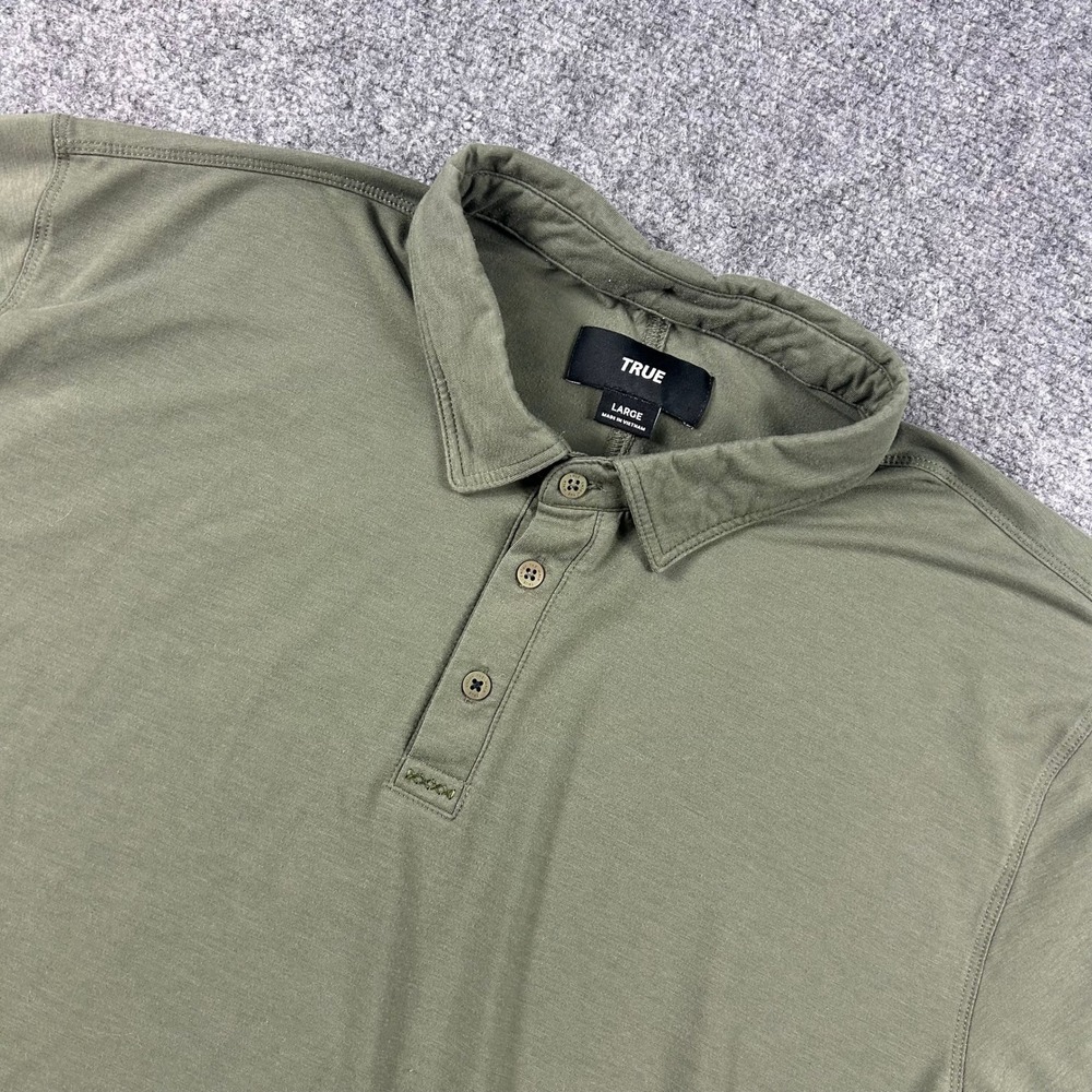 TRUE Linkswear Polo Shirt Mens Large Olive Green Recycled Tencel Golf Top